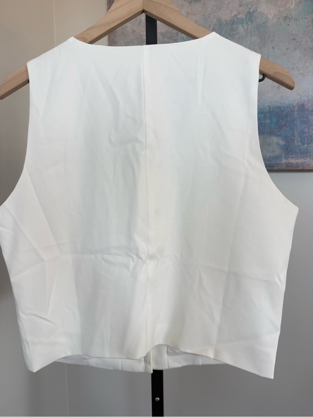 Anthropologie Flat White Sleeveless Tailored Vest Blouse Hidden Button Medium - Picture 5 of 9